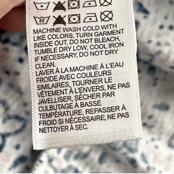 Lucky Brand Ruffle Hem Blouse Puff Sleeve V-neck Floral Teal Blue Green Size S - Picture 9 of 12